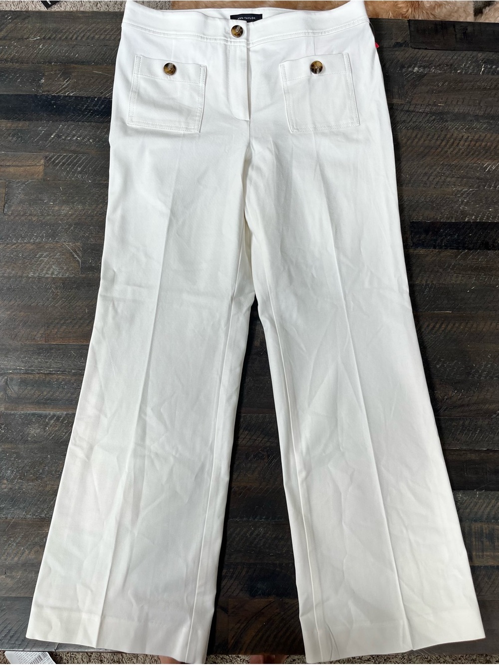Ann Taylor Sailor Trouser Pants White Size 10P Petite Button Detail Wide Leg